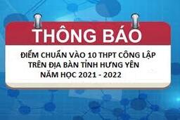 ĐIỂM CHUẨN VÀO LỚP 10 THPT CÔNG LẬP TRÊN ĐỊA BÀN TỈNH HƯNG YÊN NĂM HỌC 2021 - 2022 27/06/21