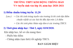 THÔNG BÁO TUYỂN SINH VÀO LỚP 10 28/07/20